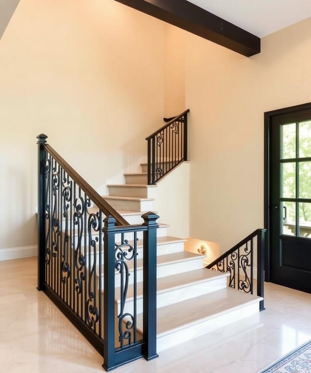 Custom wrought iron interior stair railing